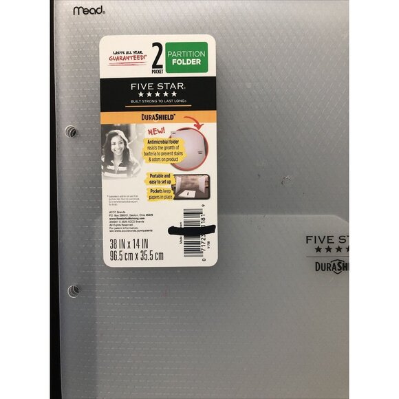 3 For $6 NWT Five Star DuraShield Antimicrobial Partition Folder Clear - Picture 2 of 4